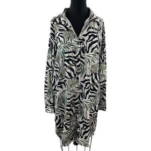 Rebdolls White Black Green Animal Print Long Sleeve Button-Down Dress Size 1X